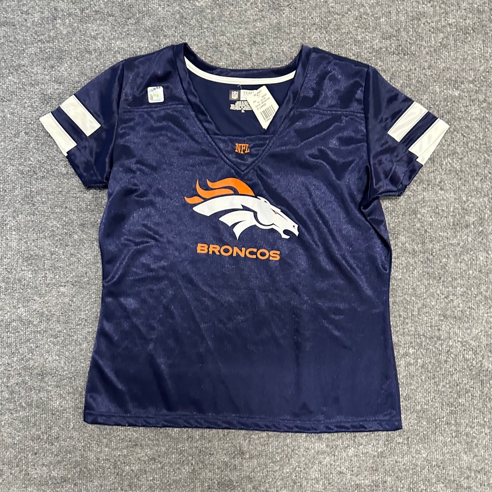 NFL Team Apparel Jersey Womens Size XL Navy Blue Denver Broncos V-Neck Athletic - Picture 2 of 7